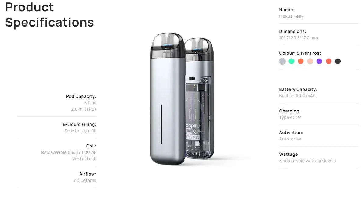 Aspire Flexus Peak Pod Kit 1000mAh Vape Starter Kit |bearsvapes.co.uk
