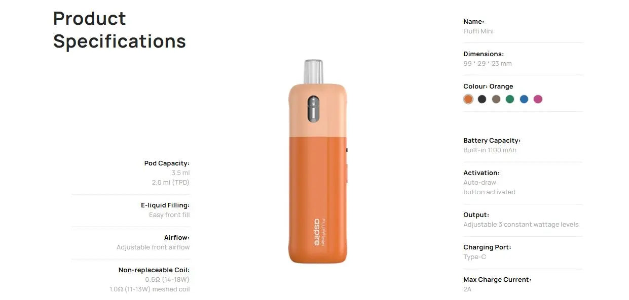 Aspire Fluffi Mini Pod Kit 1100mAh Vape Starter Kit |bearsvapes.co.uk