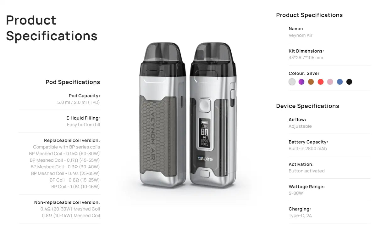 Aspire Veynom Air Pod Vape Kit NOW HALF PRICE £19.95 |bearsvapes.co.uk