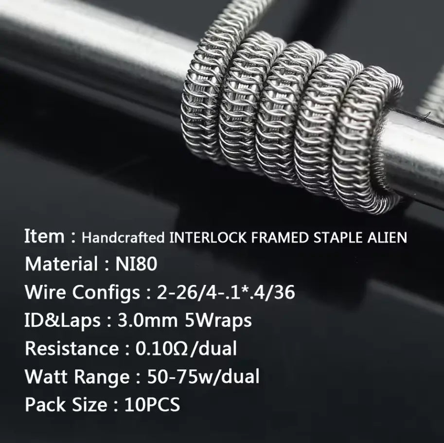 Coilology Hand-crafted Interlock Framed Staple Alien Coils 10 Pack
