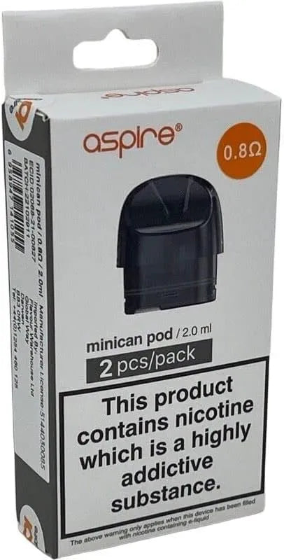 Aspire Minican Replacement Pods 0.8 or 1.2 Ohm 2pk | bearsvapes.co.uk