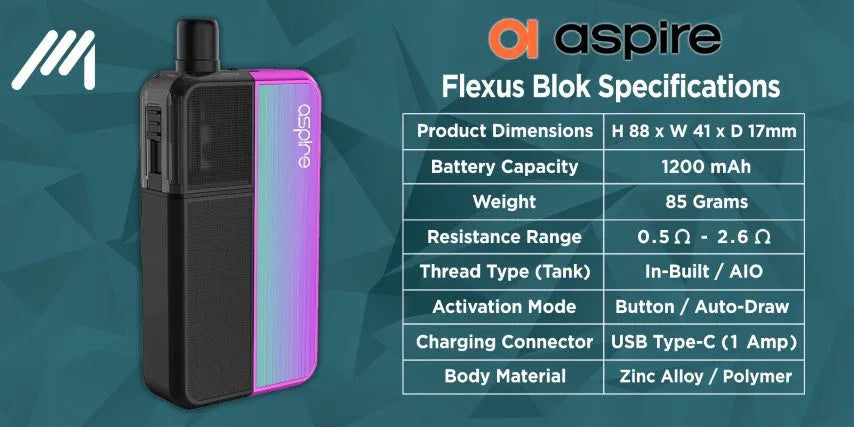 Aspire Flexus Blok Pod Vape Kit | MTL Starter Kit | bearsvapes.co.uk