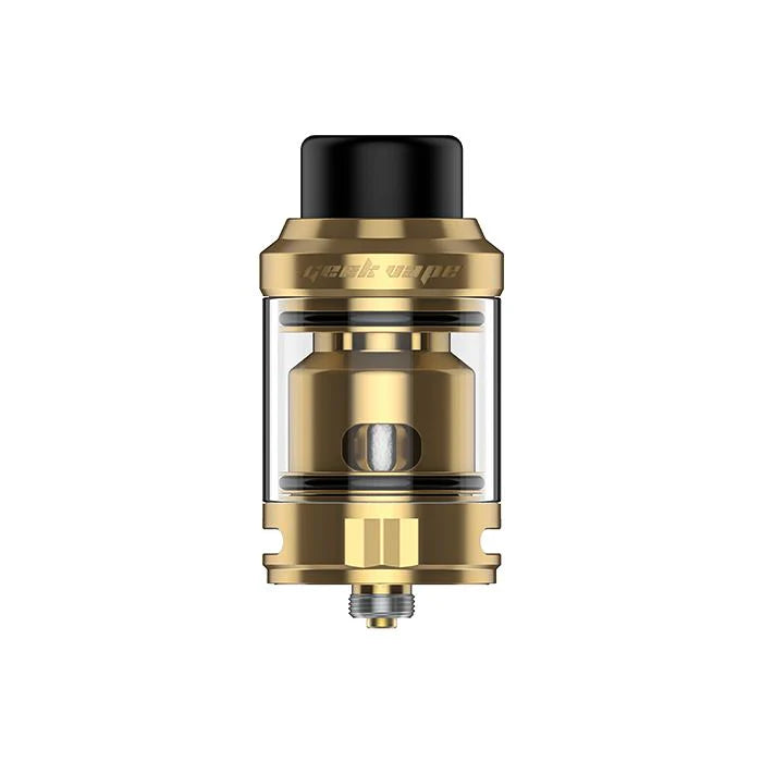Gold vape device with black top on a white background