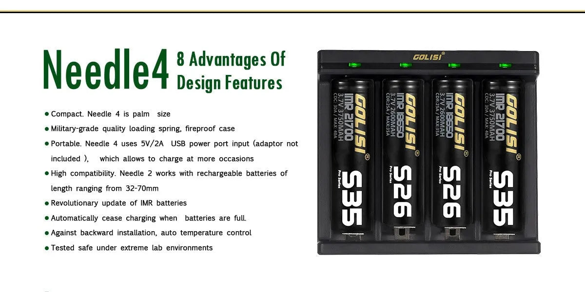 Golisi Needle 4 Smart USB Battery Charger  | bearsvapes.co.uk