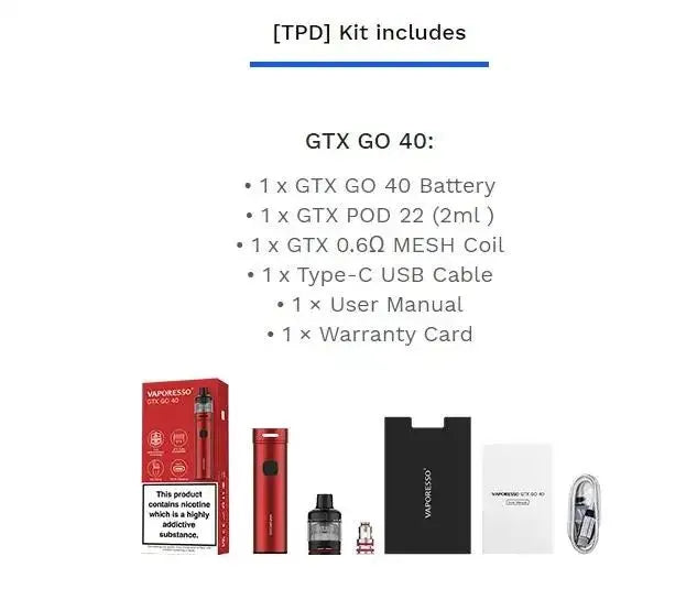 Vaporesso GTX Go 40 Pod Vape Kit | bearsvapes.co.uk