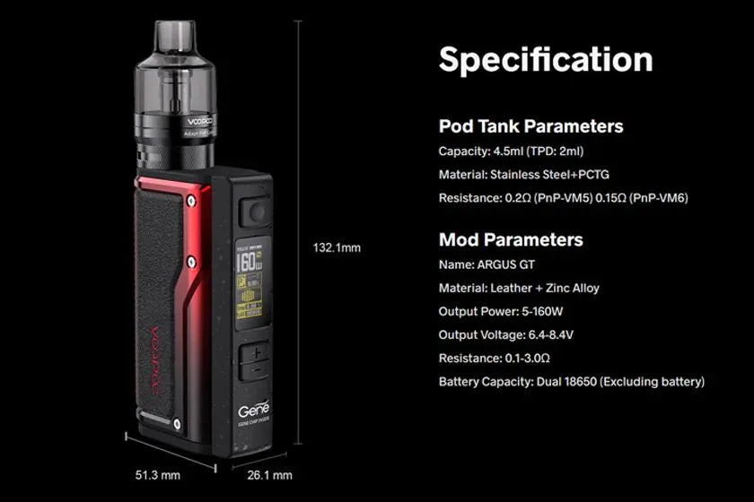 Voopoo Argus GT Vape Kit | 2 Free 18650 Batteries | bearsvapes.co.uk