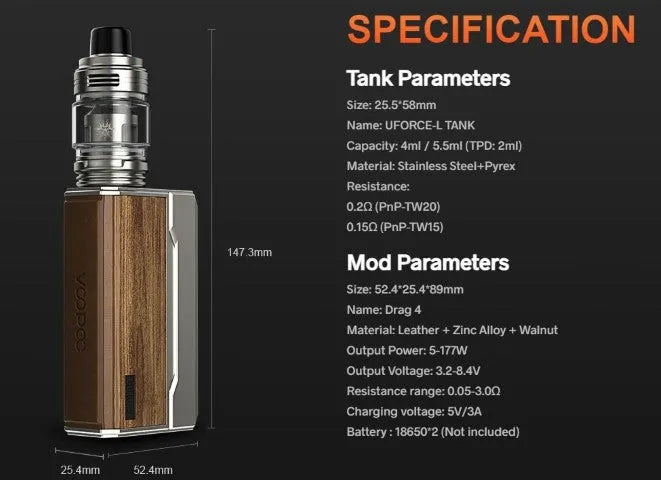 Voopoo Drag 4 Vape Kit | 2 Free Golisi 18650 Batteries | ONLY £44.95