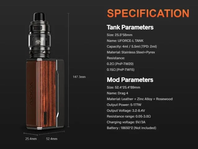 Voopoo Drag 4 Vape Kit | 2 Free Golisi 18650 Batteries | ONLY £44.95