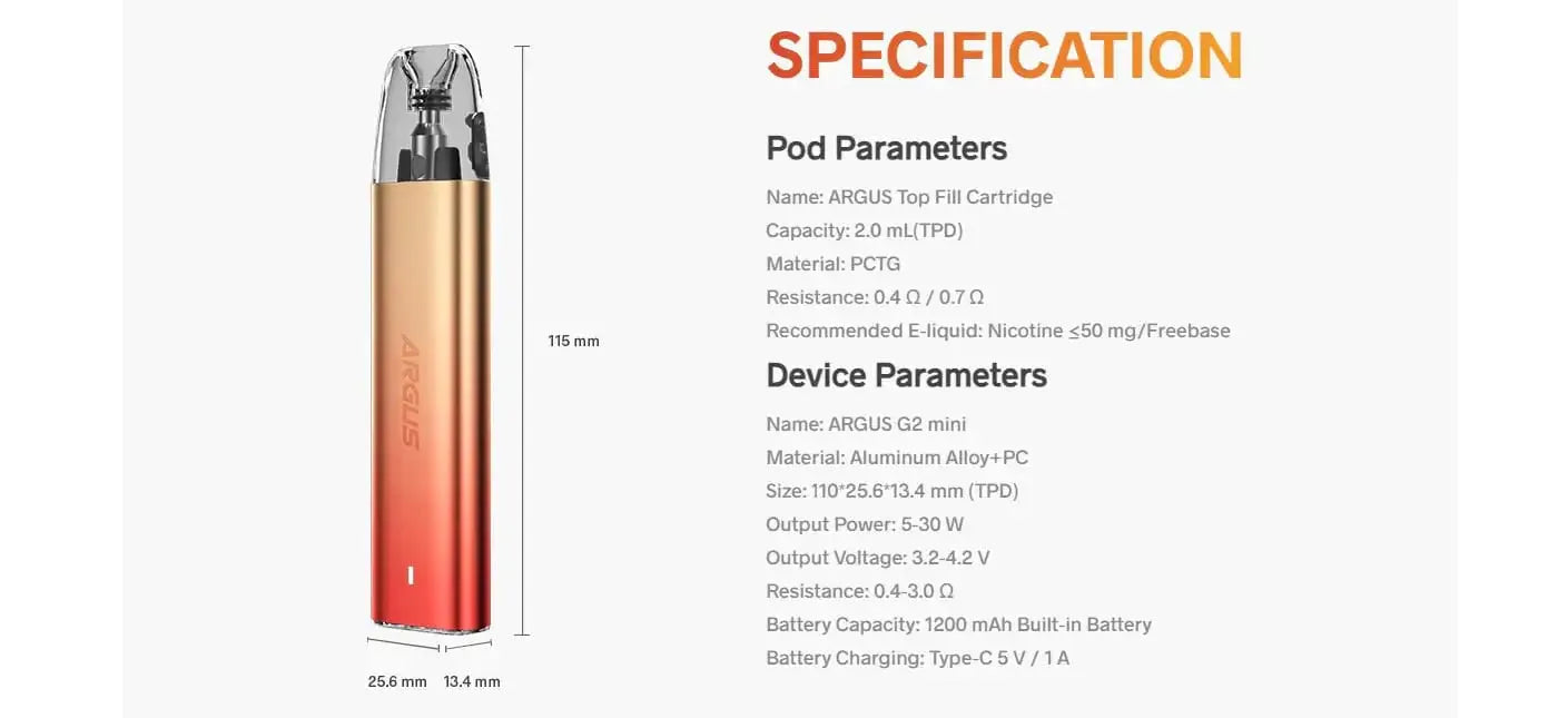 Voopoo Argus G2 Mini Pod Vape Kit | MTL Starter Kit | bearsvapes.co.uk