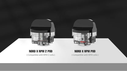 Two NORD X RPM pod devices on a white platform with a black background