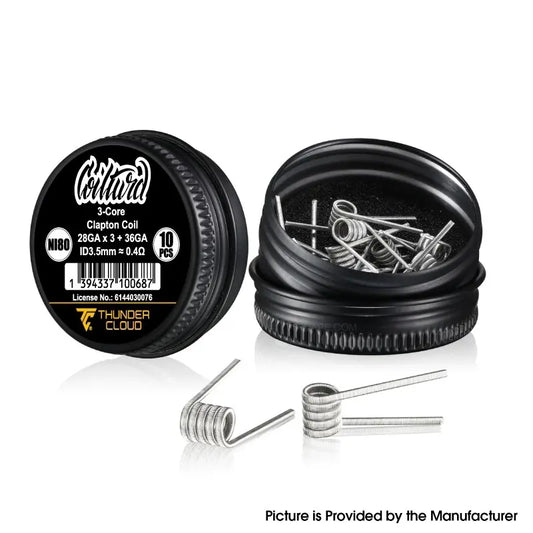 3core Clapton Coils Ni80 0.4 Ohm Thundercloud X Coilturd for vaping with 'Thunder Cloud' branding on a white background