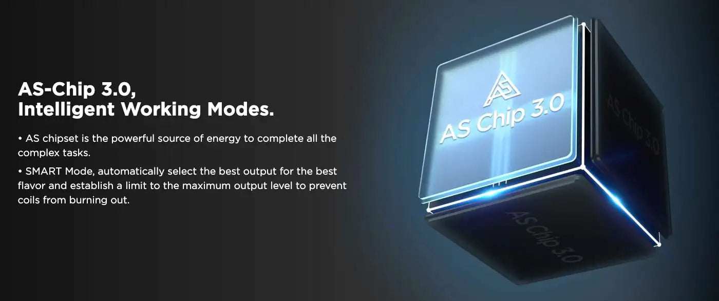 AS-Chip 3.0 on a dark background with text about intelligent working modes.