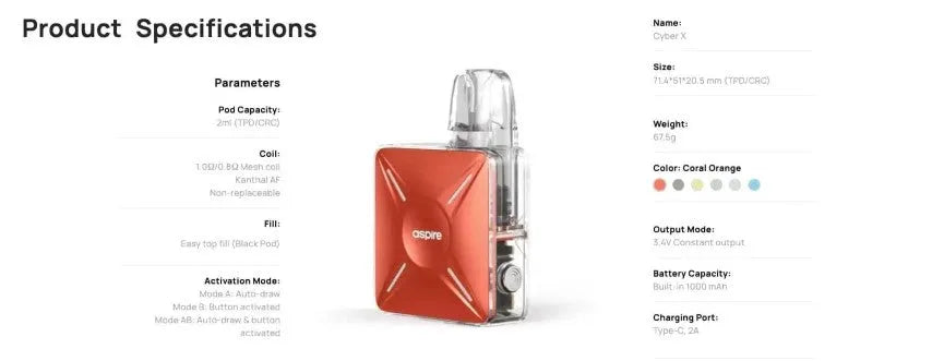 Aspire Cyber X Pod Vape Kit | NOW ONLY £16.95 | bearsvapes.co.uk