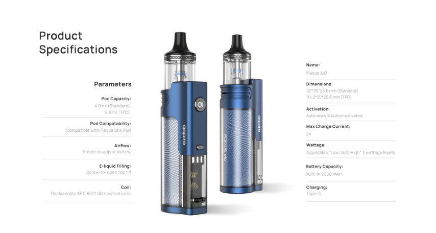 Aspire Flexus AIO Pod Vape Kit | MTL Starter Kit | bearsvapes.co.uk