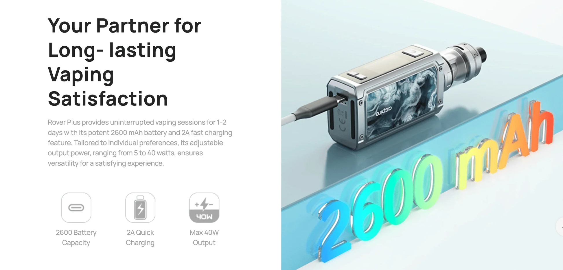 Aspire Rover Plus Vape Mod 2,600mAh Mod ONLY £23.95 | bearsvapes.co.uk