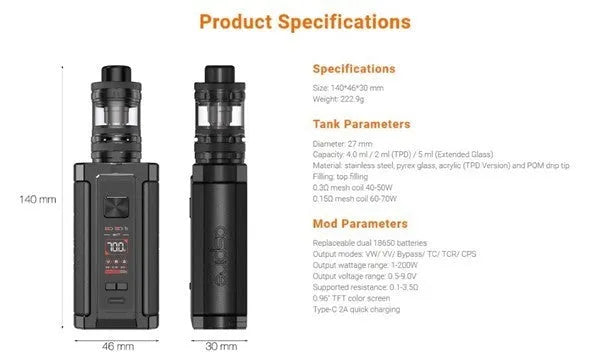 Aspire Vrod 200W Vape Kit | 2 Free 18650 Batteries | bearsvapes.co.uk