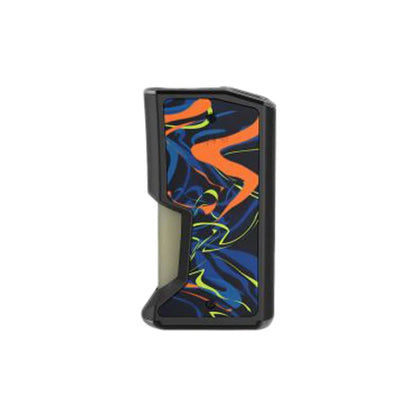 Vape device with colourful abstract design on a white background