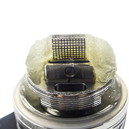 MBTD Mesh Coils build showing RTA deck with cotton and e-liquid