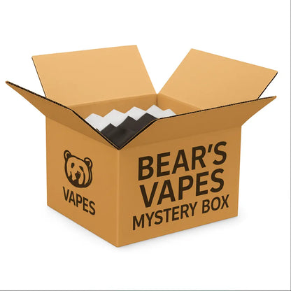 Open cardboard box with 'Bear's Vapes' branding on a white background