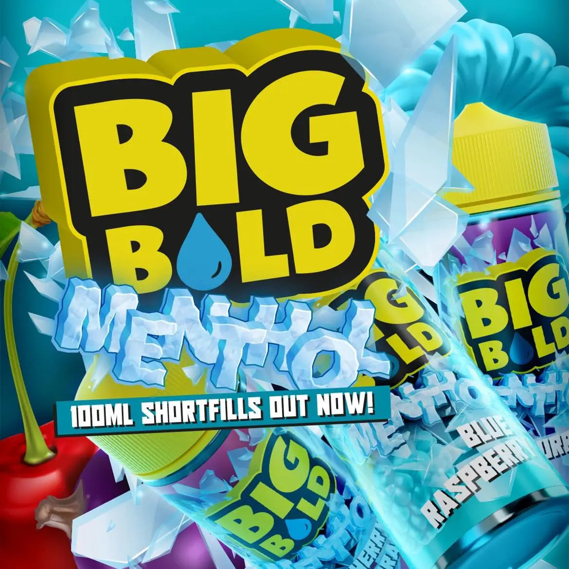 Promotional image for Big Bold Menthol vape e-liquid with colourful text and graphics.