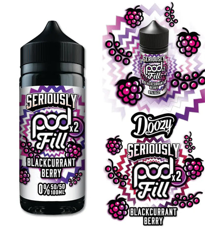 Blackcurrant berry vape juice bottle with branding and graphics on a white background