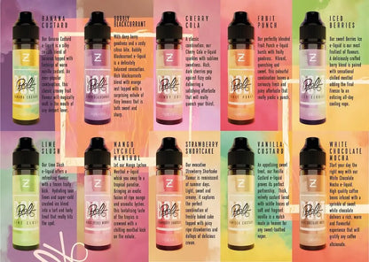 Display of various Bolt e-liquids with colourful labels on a gradient background.