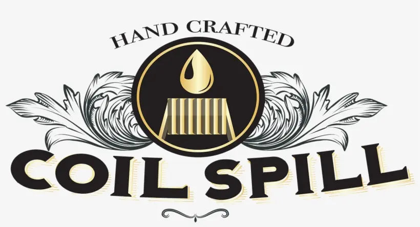 Logo of 'Coil Spill' with handcrafted text and decorative elements on a white background