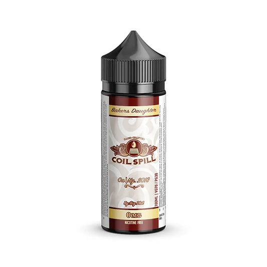 Bottle of Coil Spill Bakers Daughter Short-fill e-liquid with a white background