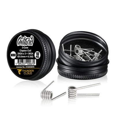 3core Clapton Coils Ni80 0.35 Ohm Thundercloud X Coilturd Coil pack with Coils on a white background