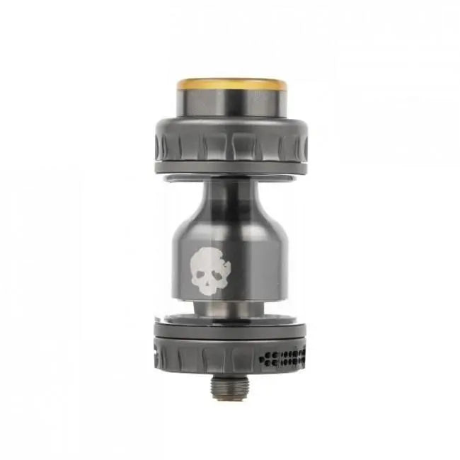Metal vaping device with skull logo on a white background