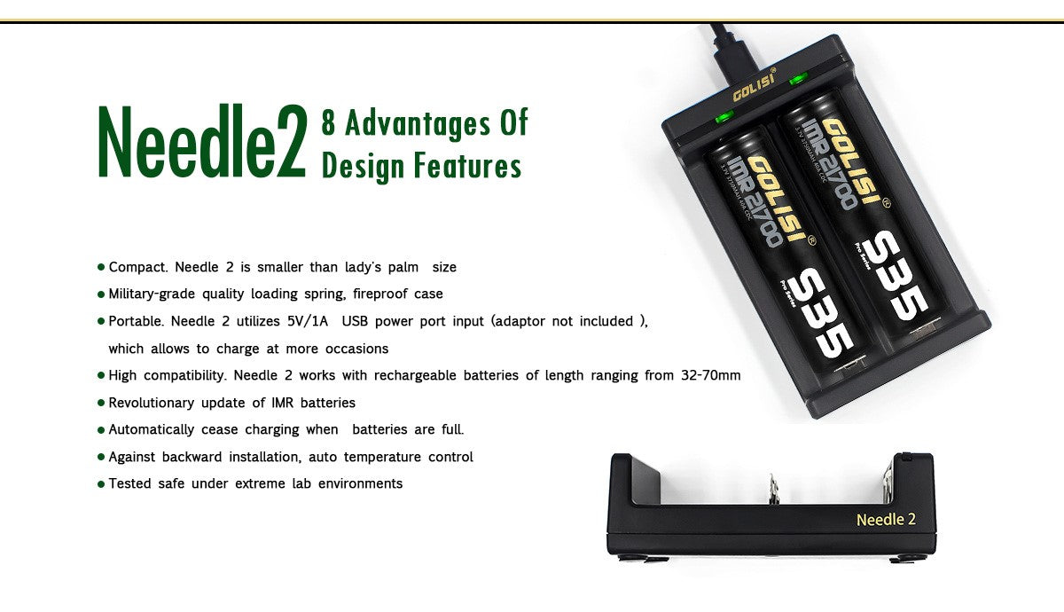 Golisi Needle 2 Smart USB Battery Charger  | bearsvapes.co.uk