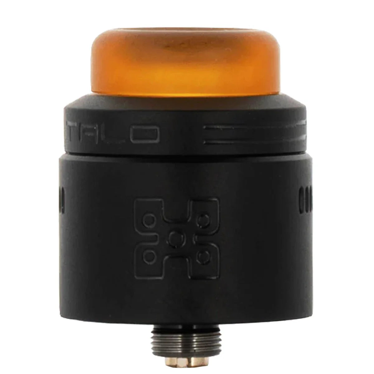 Black and orange vape device on a white background