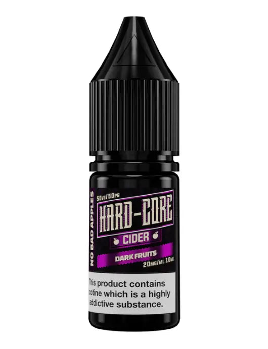 Black vape juice bottle labeled 'Hard-Core Cider' on a white background