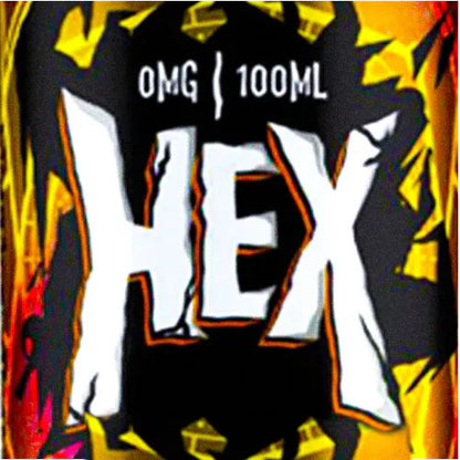 Hex product packaging with 'OMG 100ML' text on a colorful background