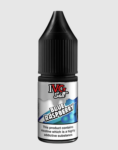 IVG Blue Raspberry Nic Salt e-liquid bottle on a light grey background