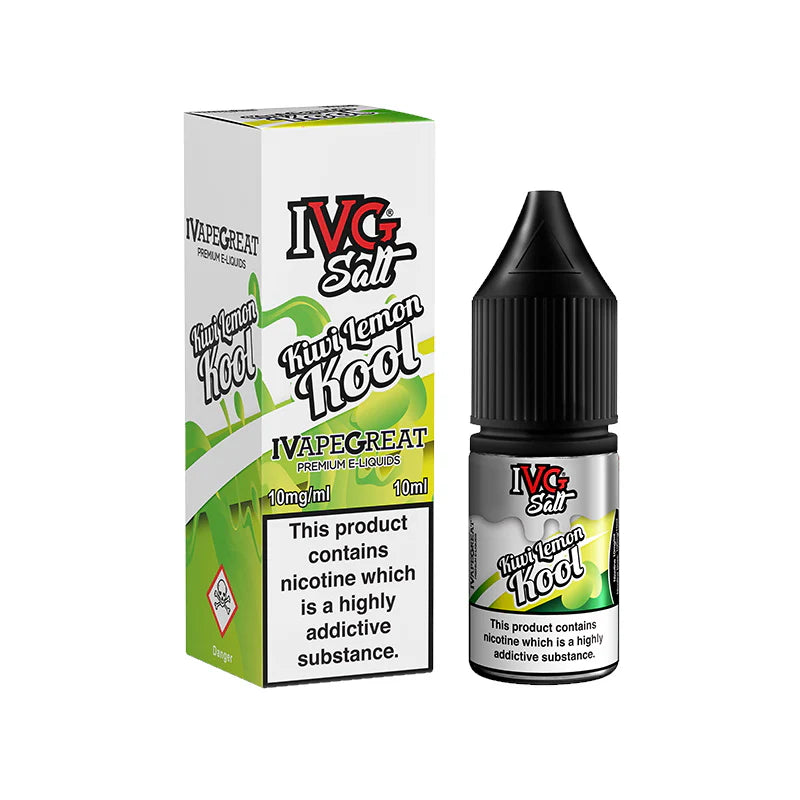 IVG Kiwi Lemon Kool Nic Salt product packaging with bottle and box on a white background
