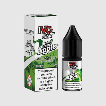 IVG Sour Green Apple Nic Salt packaging on a white background