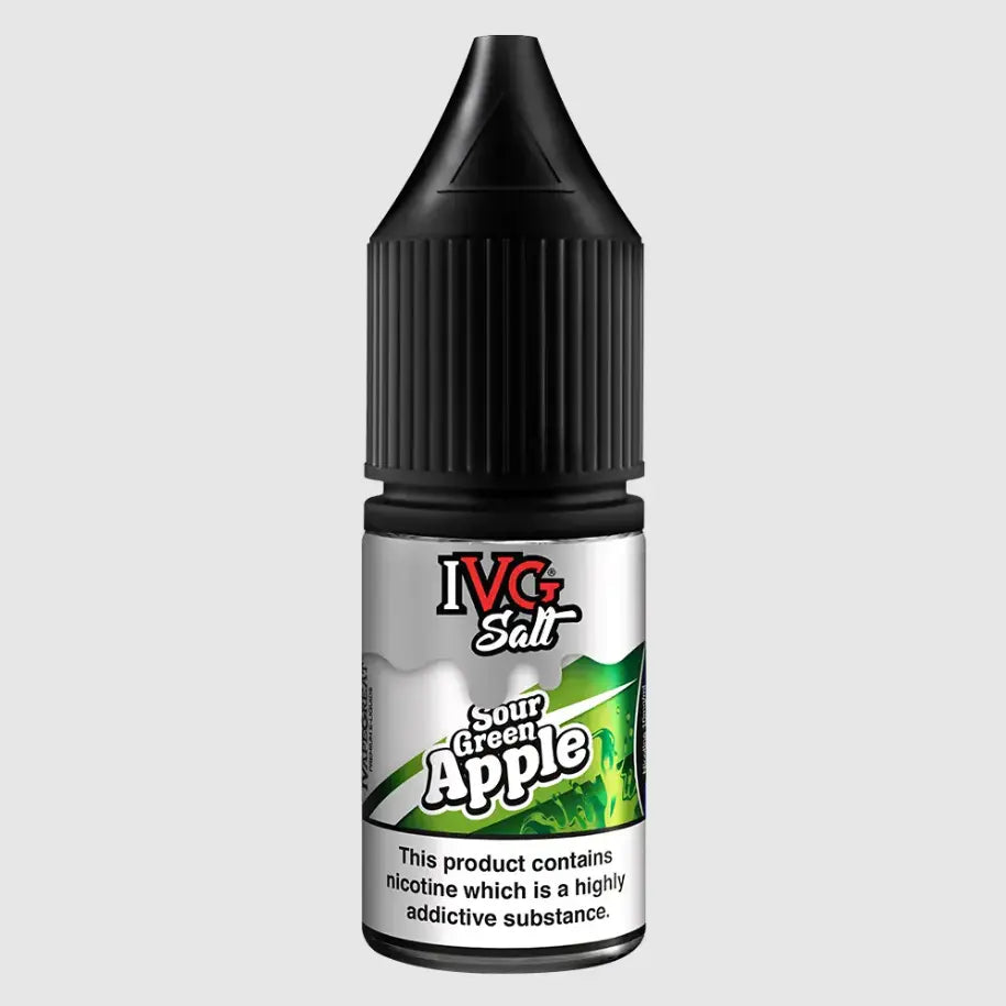 IVG Sour Green Apple Nic Salt e-liquid bottle on a white background
