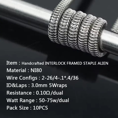Coilology Hand-crafted Interlock Framed Staple Alien Coils 10 Pack