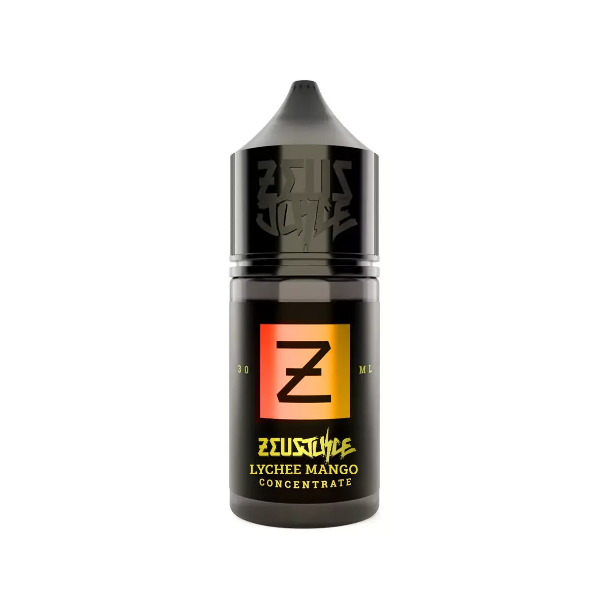 Zeus Lychee Mango vape juice bottle on a white background