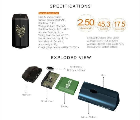 Sigelei Snowwolf Exilis Pod Vape Kit | FREE Extras | bearsvapes.co.uk