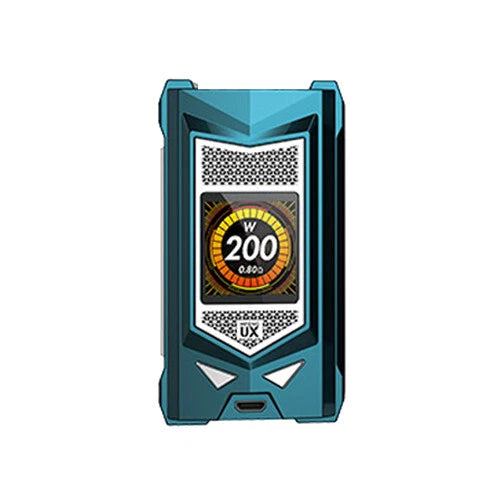 A teal and black vape device with a digital display screen showing '200 W' and '0.6g', set against a plain white background.
