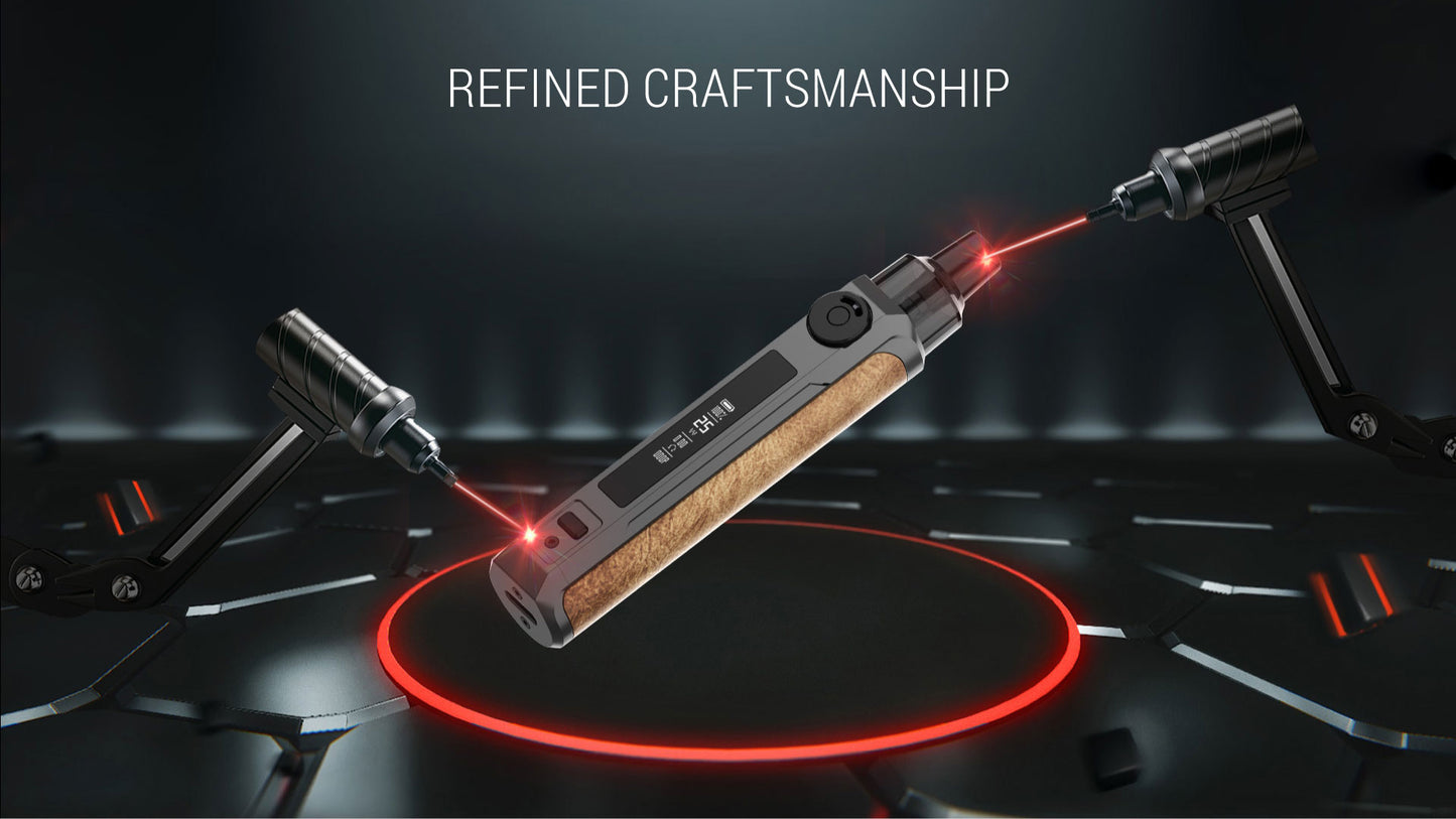 Smok Vape Kit with red light on a dark background with 'Refined Craftsmanship' text.