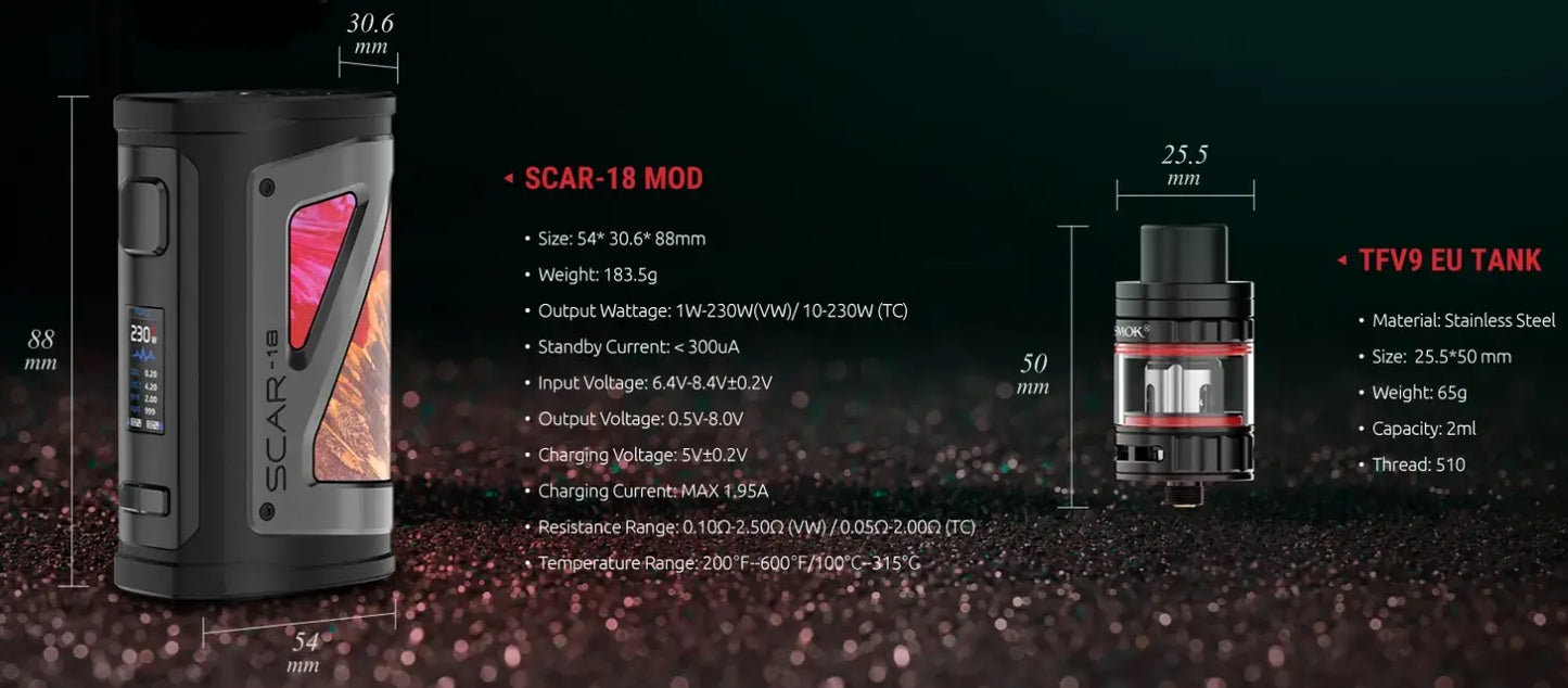 Smok Scar 18 Vape Kit | With TFV9 Tank| ONLY £29.95 | bearsvapes.co.uk