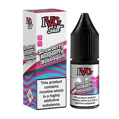 IVG Strawberry Raspberry Bubblegum Nic Salt e-liquid bottle and packaging on a white background
