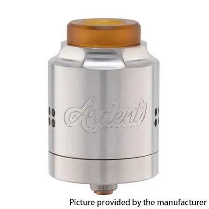 A silver metallic vape tank with an amber-coloured translucent mouthpiece, featuring the embossed brand name 'Ardent' on the front, set against a plain white background.