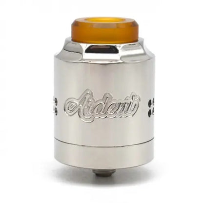 A polished silver metal vape drip tip with the brand name 'Ardent' embossed on the side, featuring a translucent amber-coloured top insert, set against a plain white background.