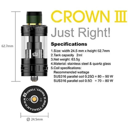 Uwell Crown 3 Vape Tank | Sub-Ohm Cloud Chaser | bearsvapes.co.uk