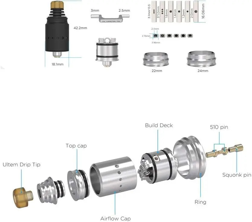 Diagram of a vaping device with labeled parts on a white background