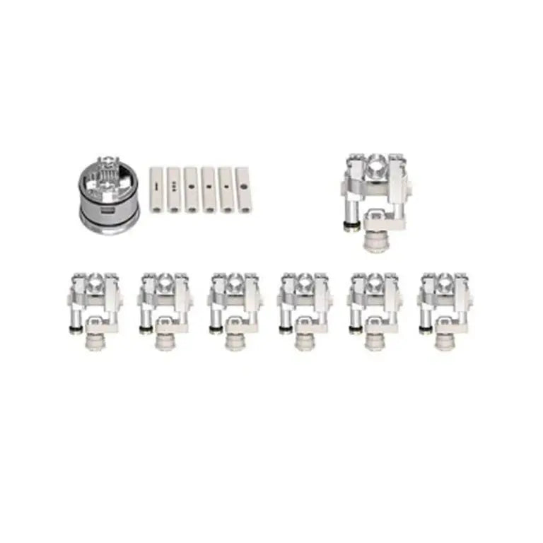 Set of metal components on a white background